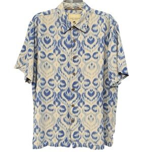 Island Republic Silk Short Sleeve Shirt Men’s XXL Blue Beige Ikat